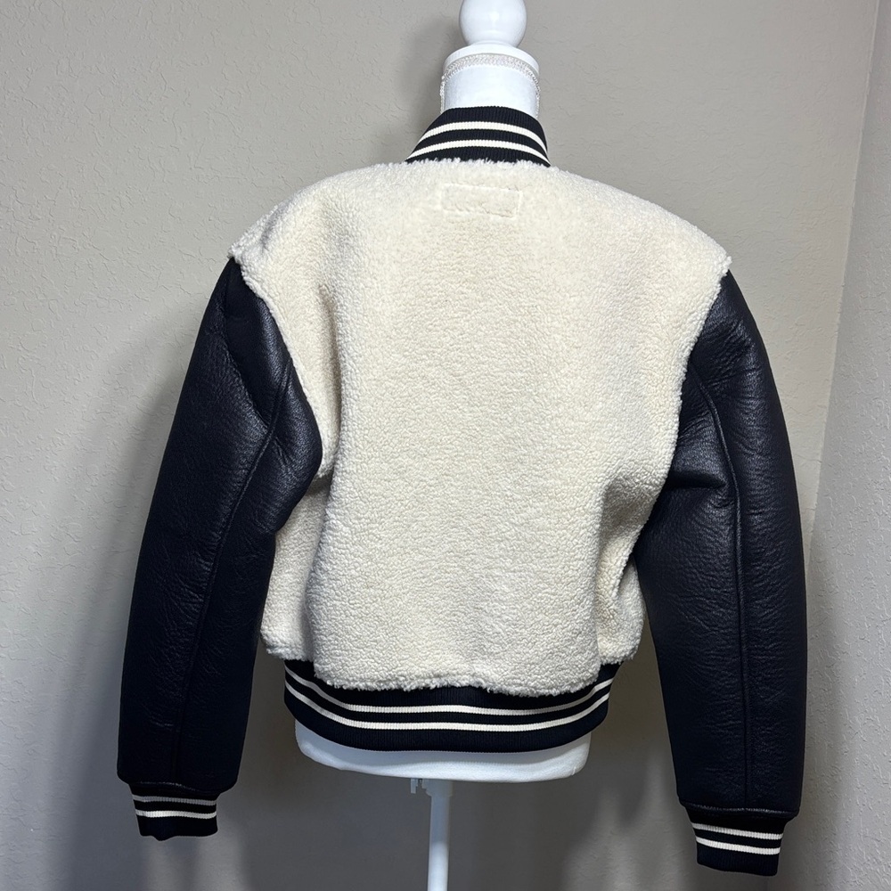 Blank NYC Black and Cream Sherpa Bonded Bomber Women’s Jacket NWT Size M - Picture 5 of 11
